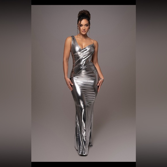 Silver Metallic Maxi Dress - Picture 1 of 2